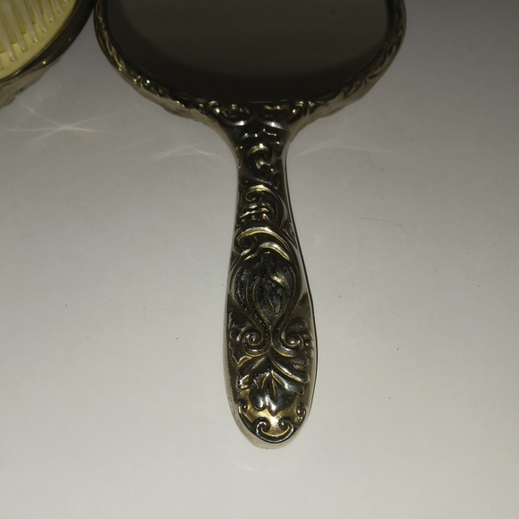 Vintage Silver Tone Ornate Brush & Mirror Set - Picture 11 of 13